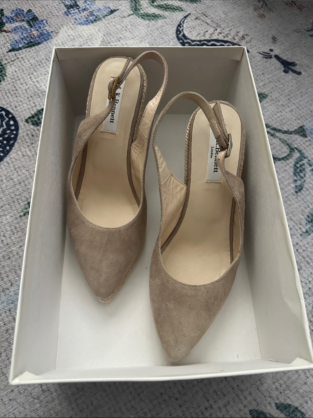 LK Bennett Taupe Suede Espadrille Slingback Pumps